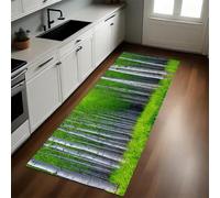 Vert Tapis de Cuisine forêt de bouleaux Tapis de Couloir Devant Évier Antidérapant Absorbant Lavable Salon Salle de Bain Entrée 50 x 80 cm