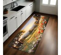 Vert Tapis de Cuisine Forêt et Marguerite Tapis de Couloir Devant Évier Antidérapant Absorbant Lavable Salon Salle de Bain Entrée 50 x 80 cm