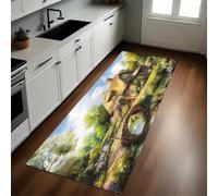 Vert Tapis de Cuisine Peinture à l'huile d'une chaumière 60 x 180 cm Antidérapant Résistant Lavable Tapis de Passage Couloir Buanderie Salle de Bain