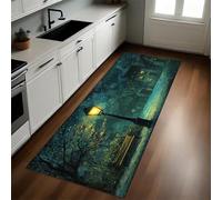 Vert Tapis de Cuisine Peinture à l'huile d'une Ville Nordique Antidérapant Lavable Devant Évier Long 40 x 120 cm pour Couloir Buanderie Salle à Manger Chambre Cuisine