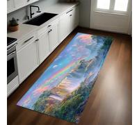 Vert Tapis de Cuisine Planète de la Cascade Rainbow Colors Lavable Doux Polyester 50 x 150 cm Tapis d’Entrée Absorbant Passage Couloir Facile à Nettoyer