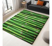 Vert Tapis Imprimé Lavable 160 x 230 cm, Tapis avec Dos en Caoutchouc Antidérapant, Moquette doux à poils courts pour Décor de Chambre à Coucher de Salon, Style Photographie Plantes Forêt Bambous