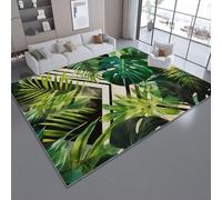 Vert Tapis Lavable en Machine - 80 x 150 cm Doux Antidérapant Intérieure Tapis à Poil Court avec Aquarelle Forêt Tropicale Botanique imprimé, pour Salon Cuisine Chambre à Coucher