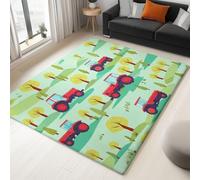 Vert Tapis Lavables avec Dos Antidérapant, Tapis Dessin Animé Terres Agricoles Tracteur Poil Ras Salon, 80 x 150 cm Paillasson pour Cuisine, Salle à Manger, Bureau et Chambre