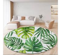 Vert Tapis Rond Lavable Pas Facile à Décolorer, Simple Monstera Palmier Feuilles Sol à Poils Courts pour Salon Chambre, ø 160 cm Ras Antidérapant et Résistant Flanelle Moquette Rond