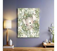 Vert Toile murale Koala de dessin animé 40x30 cm Tableau décoratif imprimé haute définition Cadre bois élégant Décoration murale pour salon chambre cuisine bureau