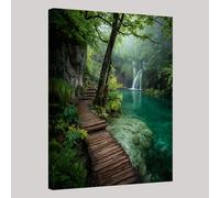 Vert Toile Murale Promenade en bois en forêt Tableau Décoratif 40 x 30 cm Peinture Art Image Muraux Maison Chambre Salon Cuisine Chambre Prêt à Accrocher