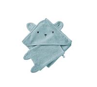 VERTBAUDET Cape de bain + gant coton bio bleu océan 100X100