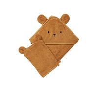 VERTBAUDET Cape de bain + gant coton bio caramel 100X100