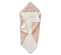 VERTBAUDET Cape de bain gaze de coton + gant de toilette FLORA blanc imprimé 80X80