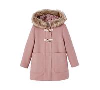Duffle-coat à capuche en drap de laine fille fermé par brandebourgs blush 7A