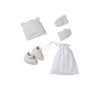 VERTBAUDET Ensemble bonnet, moufles et chaussons en coton bio et son pochon écru PREMA(40/45)