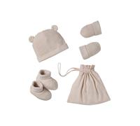 VERTBAUDET Ensemble Bonnet, moufles et Chaussons en Coton Bio et Son pochon Rose 0/1M(50/54)