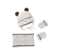 VERTBAUDET Ensemble Bonnet « Ourson », Snood et moufles bébé Argile 3/6M(60/67)