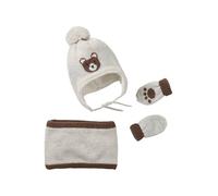 VERTBAUDET Ensemble Bonnet Péruvien Jacquard Ours Snood et Moufles Beige chiné 3/6M(60/67)