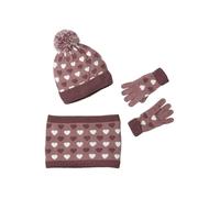 Ensemble bonnet snood et gants coeurs fille bleu grisé 2/3A