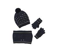 Ensemble bonnet + snood + gants coeurs fille encre imprimé 2/3A