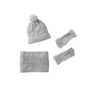 VERTBAUDET Ensemble Bonnet + Snood + moufles en Maille torsadée mousseuse Gris chiné 2/3A