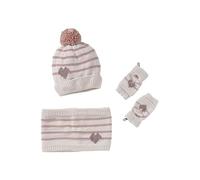 VERTBAUDET Ensemble Bonnet + Snood + moufles/Mitaines Rayures/Coeur Fille écru 4/6A