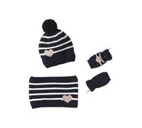 VERTBAUDET Ensemble Bonnet + Snood + moufles/Mitaines Rayures/Coeur Fille Marine 2/3A