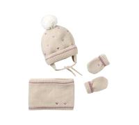 VERTBAUDET Ensemble cœurs brodés Bonnet, Snood et moufles bébé Beige doré 3/6M(60/67)