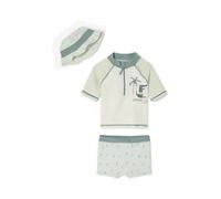 VERTBAUDET Ensemble de Bain T-Shirt Anti-UV + Short + bob bébé Vert Menthe/Blanc 12M(74CM)