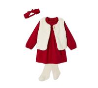 VERTBAUDET Ensemble de Noël bébé : Robe, Gilet en Imitation Fourrure, Collants et Bandeau Assorti Rouge 9M(71CM)