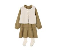 VERTBAUDET Ensemble fille 3 pièces robe gilet sherpa collant olive 6A