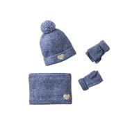 VERTBAUDET Ensemble Fille Bonnet, Snood, moufles/Mitaines avec Badge Coeur Marine 2/3A
