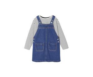 VERTBAUDET Ensemble fille robe salopette jean et tee shirt rayé bleu moyen 7A