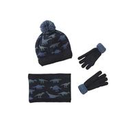 Ensemble garçon bonnet + snood + moufles/gants « Dinos » marine 4/6A