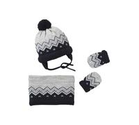 VERTBAUDET Ensemble Jacquard Bonnet, Snood et moufles bébé Gris chiné 12/18M(74/81)
