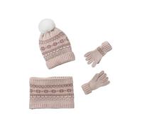 VERTBAUDET Ensemble Jacquard Fille Bonnet + Snood + moufles/Gants Rose 12/14A
