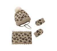 VERTBAUDET Ensemble léopard cœurs Bonnet, Snood et moufles bébé Taupe 12/18M(74/81)