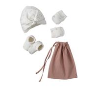 Ensemble naissance fille bonnet + moufles + chaussons + pochon personnalisable rose 12/18M(74/81)