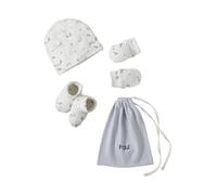 VERTBAUDET Ensemble Naissance Ours Bonnet + moufles + Chaussons + pochon Bleu pâle 12/18M(74/81)