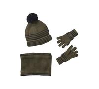 VERTBAUDET Ensemble rayé garçon Bonnet + Snood + moufles/Gants Kaki 12/14A