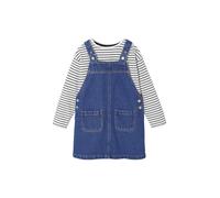 VERTBAUDET Ensemble robe salopette en jean et tee shirt rayé fille bleu moyen 4A