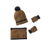 Ensemble torsadé garçon bonnet + snood + moufles/gants ocre 2/3A