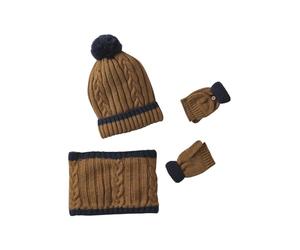 VERTBAUDET Ensemble torsadé garçon Bonnet + Snood + moufles/Gants Ocre 8/10A