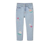 VERTBAUDET Jean Fille mom brodé Fleurs Bleu Clair 12A