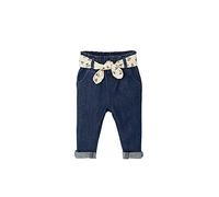 VERTBAUDET Jean Paperbag avec Ceinture Bébé Coton Fleurs Denim Brut 24M(86CM)