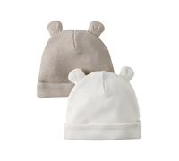 Lot de 2 bonnets naissance à oreilles d'ours écru + beige 0/1M(50/54)