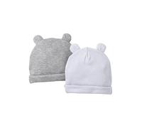 VERTBAUDET Lot de 2 Bonnets Naissance à Oreilles Ours Coton Bleu pâle + Gris chiné 0/1M(50/54)