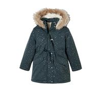 Parka à paillettes glitter fille doublée fausse fourrure vert émeraude 8A