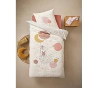 VERTBAUDET Parure Housse de Couette Enfant et taie d'oreiller avec Coton recyclé Princesse POESIE Blanc imprimé 140X150 63X63