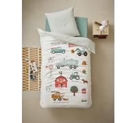 VERTBAUDET Parure Housse de Couette et taie d'oreiller avec Coton recyclé MOISSON Blanc imprimé 140X200 50X75