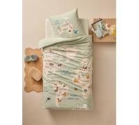 VERTBAUDET Parure Housse de Couette et taie d'oreiller Tour du Monde Animaux avec Coton recyclé Vert Sauge 140X200 63X63