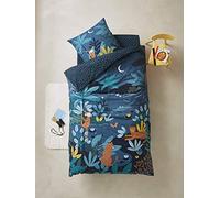 Parure housse de couette enfant et taie d'oreiller JUNGLE NIGHT bleu / multicolore 140X200 63X63