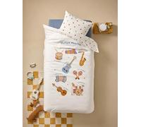 VERTBAUDET Parure Housse de Couette + taie d'oreiller Enfant Musique LEXIQUE avec Coton recyclé Blanc imprimé 140X200 63X63